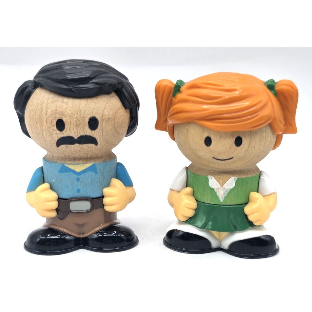 Play Town Real Wood Head Preschool Figures Lot of 2 Man Red Head Girl EUC